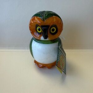 Vintage Ducceschi Genuine Italian Alabaster Gufo Puccolo Green & Orange Owl.